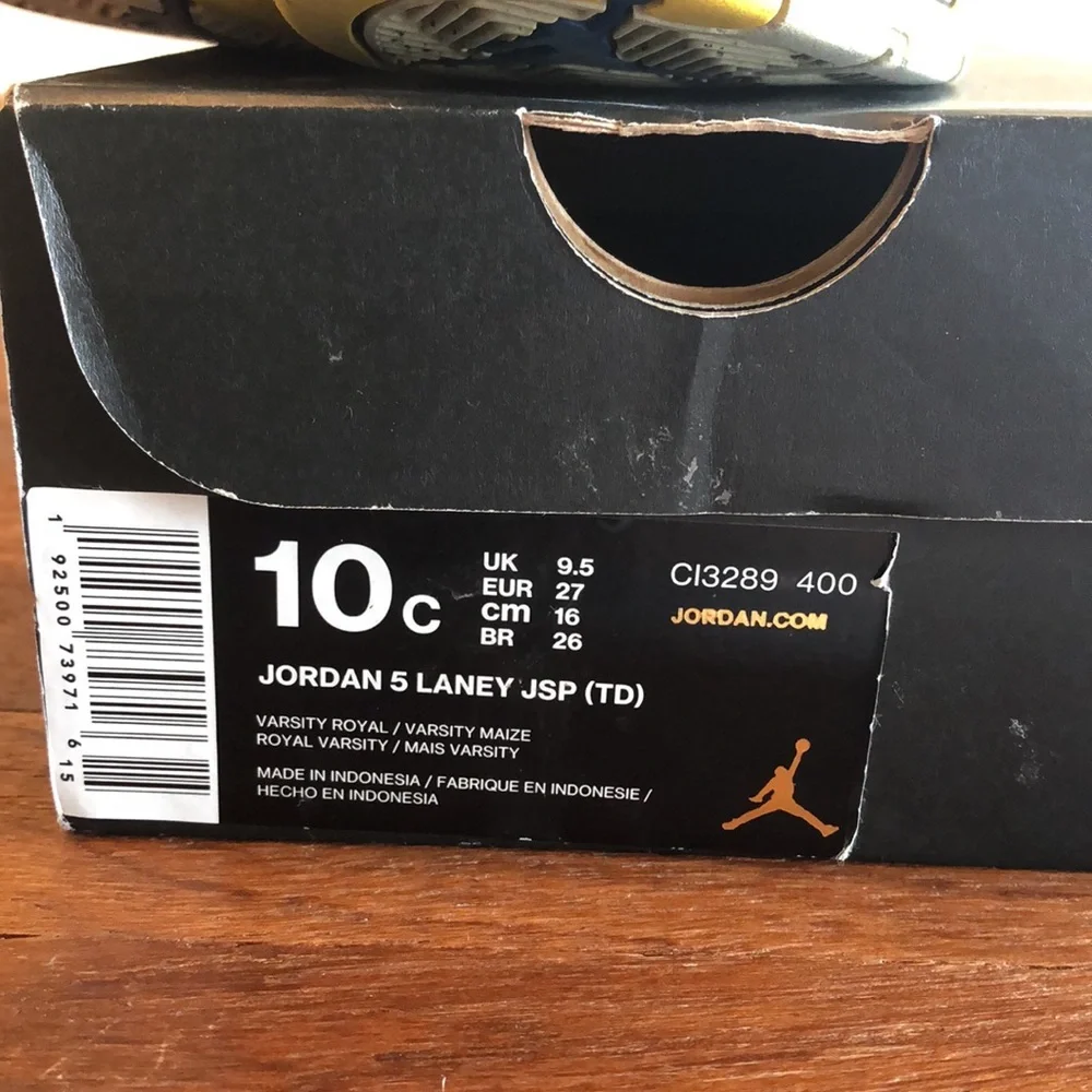 Air Jordan 5 Laney JSP TD CI3289-400 Toddler Boy’s Sneakers Size 10C Blue Yellow